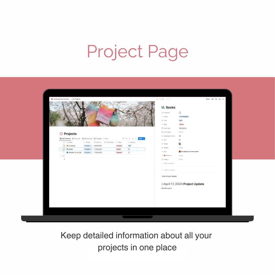 Notion Knitting and Crochet Dashboard