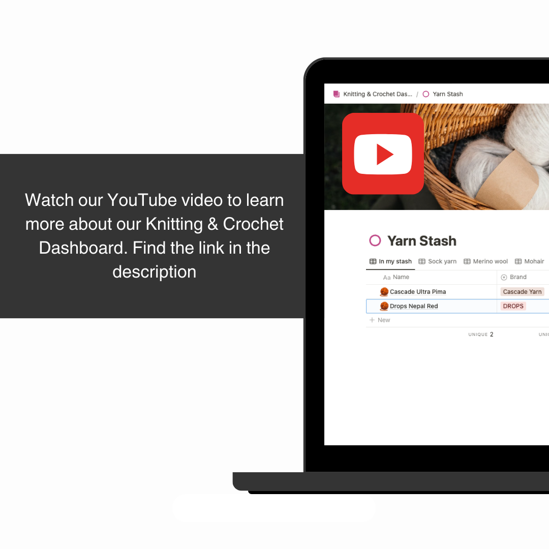 Notion Knitting and Crochet Dashboard