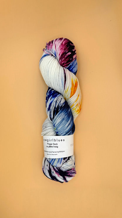 Cowgirl Blues Proper Sock. Gradient Hand Dyed. ColourPopCrafts