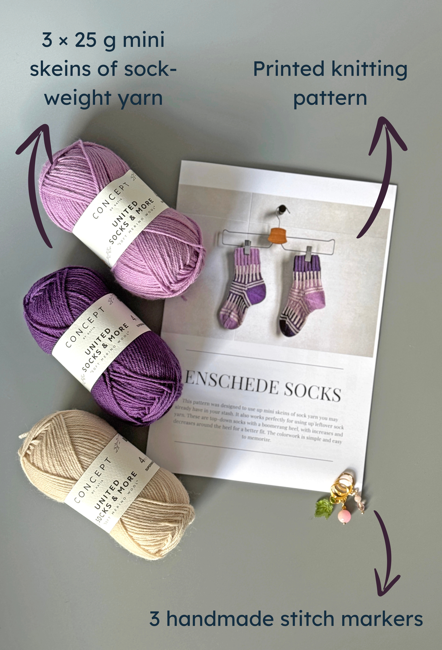 Enschede Socks Kit. Yarn, Pattern & Stitch Markers