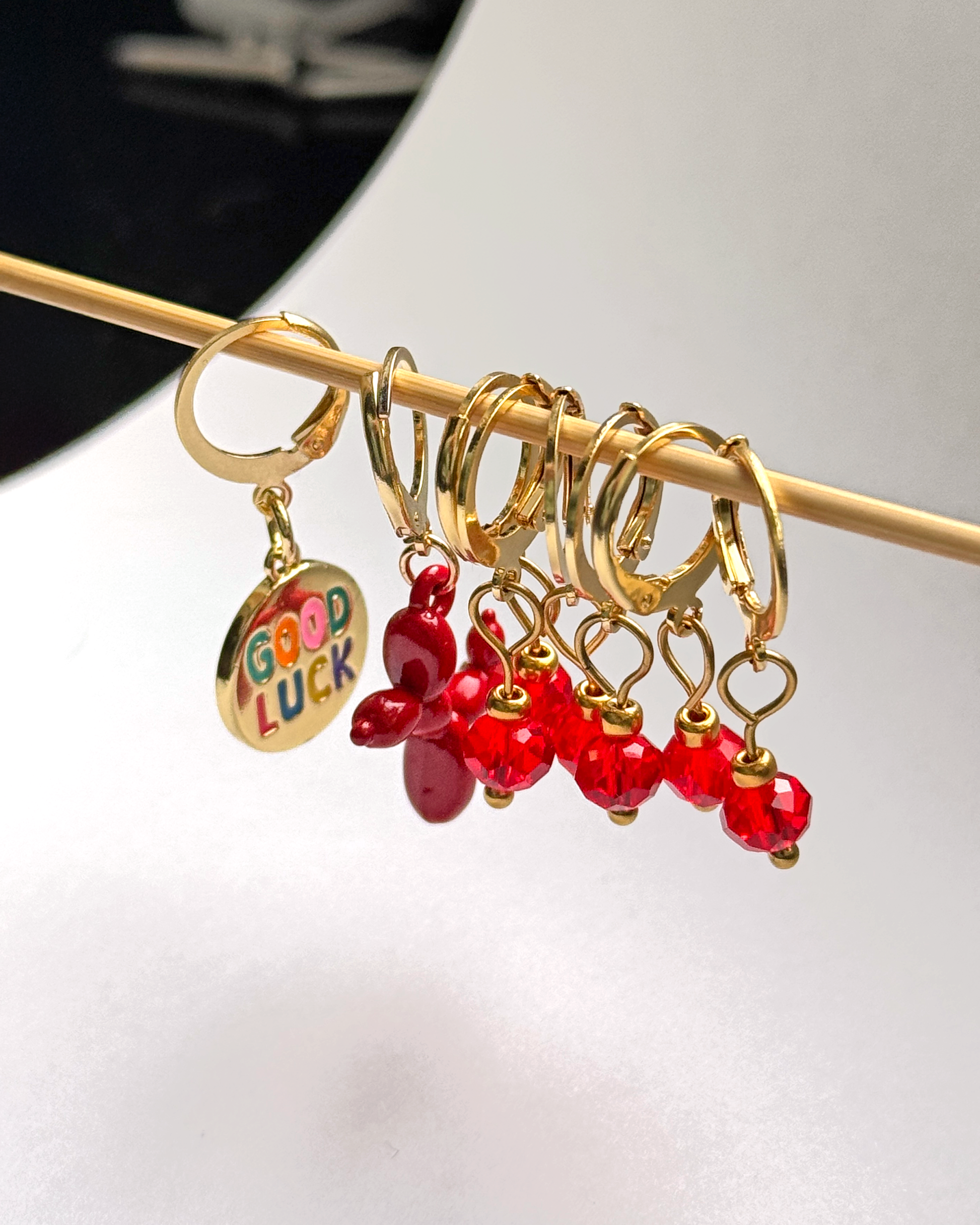 Handmade Stitch Markers for Knitting & Crochet with Red Beads