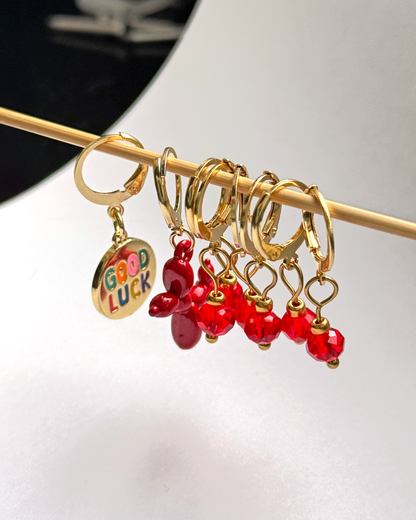 Handmade Stitch Markers for Knitting & Crochet with Red Beads